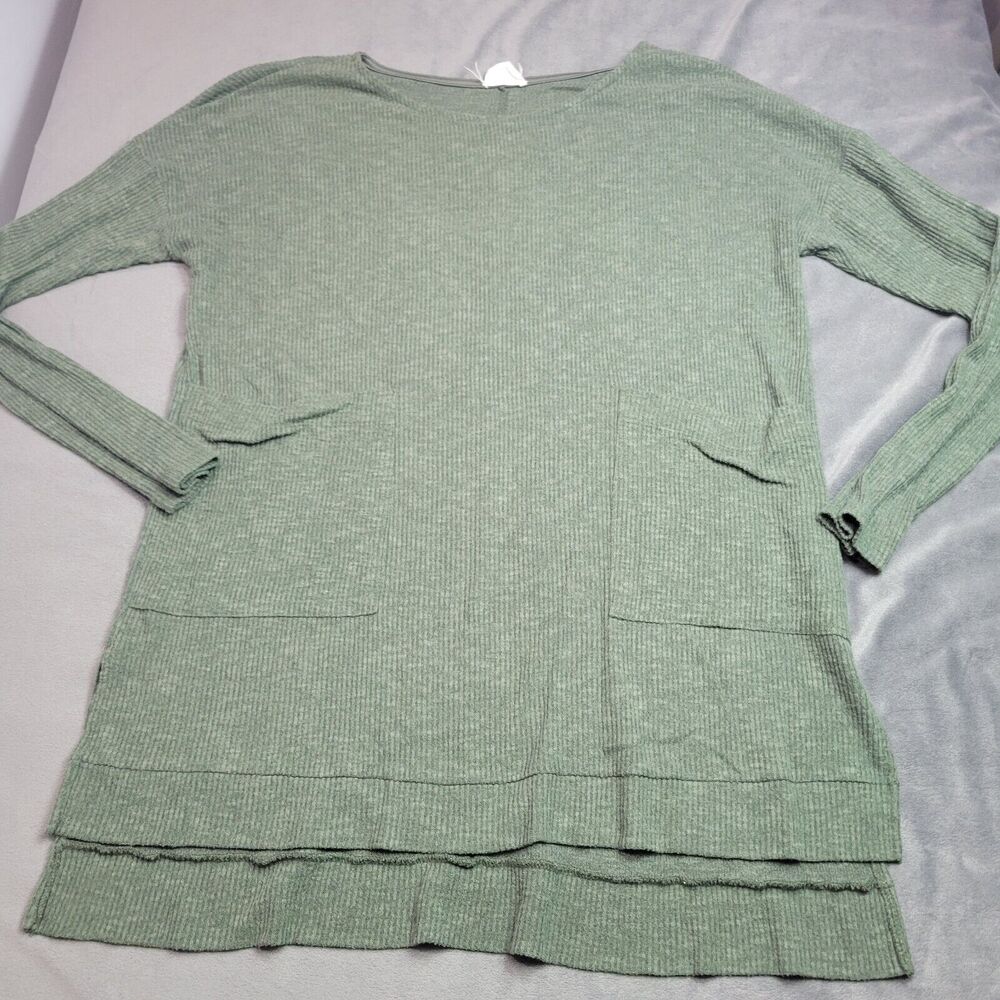 143 Story Blouse Womens Medium Front Pockets Shirt Green Stretch Lagenlook Boho
